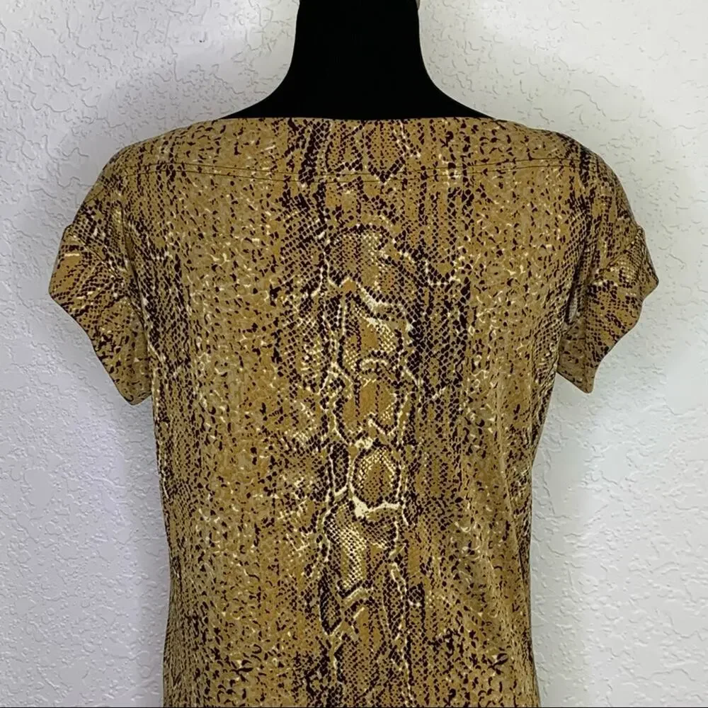 Tory Burch tan black snakeskin print silk shift dress size XS